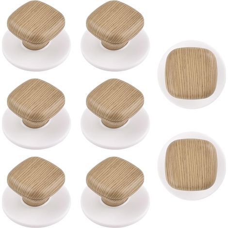 Lot de 8 poignées de tiroir autocollantes rondes et carrées en plastique grain de bois - Poignées auxiliaires pour armoires, tiroirs, verre (1/5)