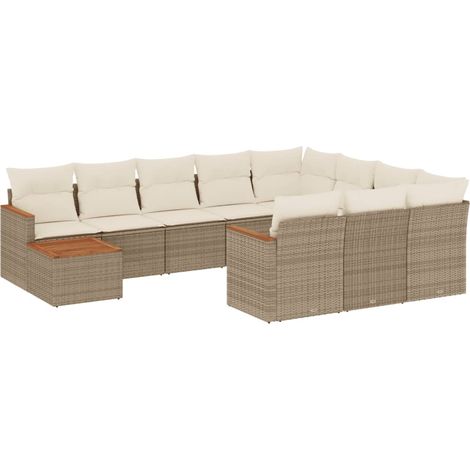 Set Divani da Giardino 11 pz con Cuscini Beige in Polyrattan vidaXL (1/3)