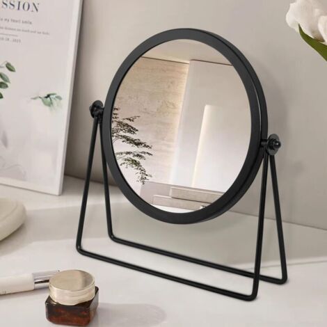 Miroir de maquillage rond vintage en métal noir pour commode, coiffeuse, table ou bureau, 20,3 cm. (1/4)