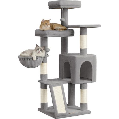 Arbre à chat tour avec poteaux à griffer 48 x 48 x 136 cm confort et design moderne en sisal gris tourterelle (1/2)