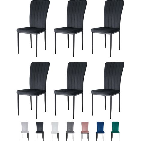 Velvet Padded Seat Dining Chairs with Metal Legs NEW ELLE BLACK 6 (1/5)