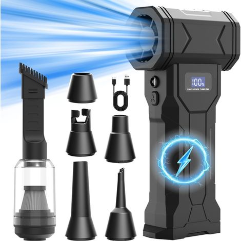 Souffleur d'air portatif rechargeable — Mini souffleur sans fil 110000RPM, 4000mAh, 4 vitesses, ABS Noir (1/5)