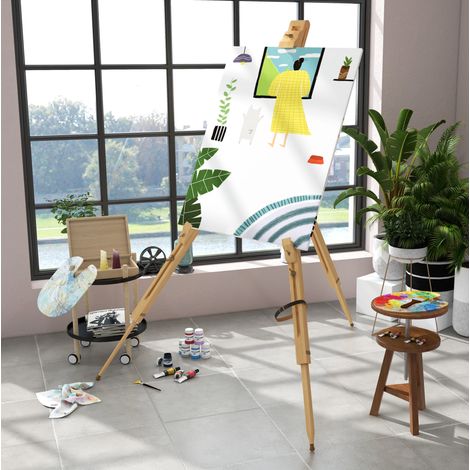 Caballete plegable 93 x 84 x 183 cm de madera de haya natural, regulable para taller – MEUBLIV (1/5)
