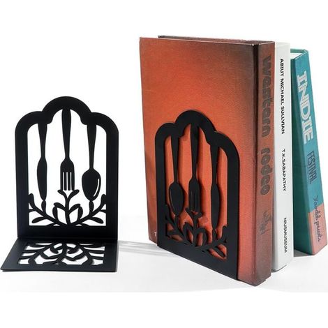 Bardusch-Lot de 2 serre-livres L métal couverts, 12x9x17 cm, supports autonomes pour cuisine, bureau, recettes (1/4)