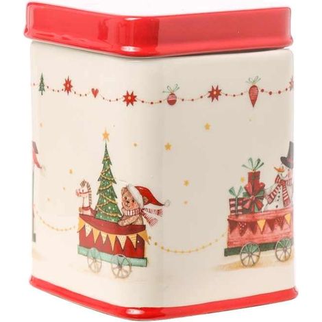 ARPIMEX Contenitore Natale Decorato 9 x 9 x 12 Cm Bianco Rosso