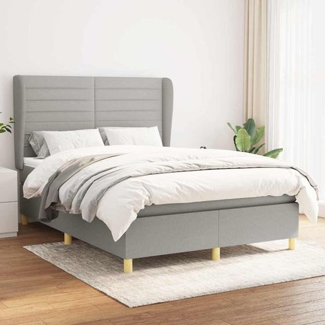 Cama box spring con colchón tela gris claro 140x200 cm (1/5)