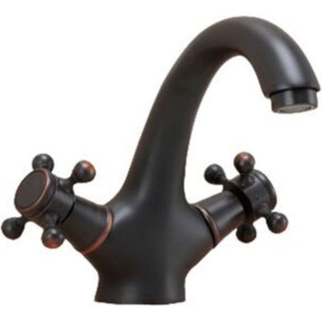 Grifo mezclador de lavabo Ulisem Retro de dos manijas, acabado en latón antiguo vintage, color negro. (1/4)
