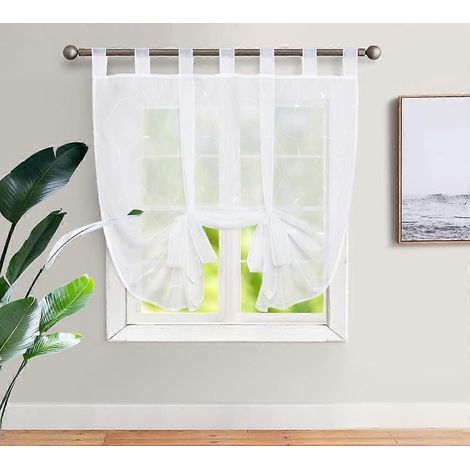 Rideaux blancs brodés, style romain, 120 cm x 140 cm, en voile, pour chambre, balcon ou cuisine. (1/5)