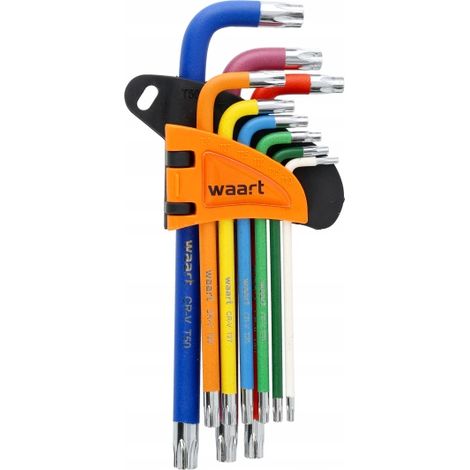 LLAVES TORX CON AGUJERO E IMÁN T1050 LARGAS COLOREADAS 9 uds (1/4)