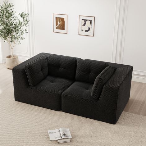 Divano angolare modulabile 208x104x69 cm in tessuto a coste nero FloraGrace (1/5)