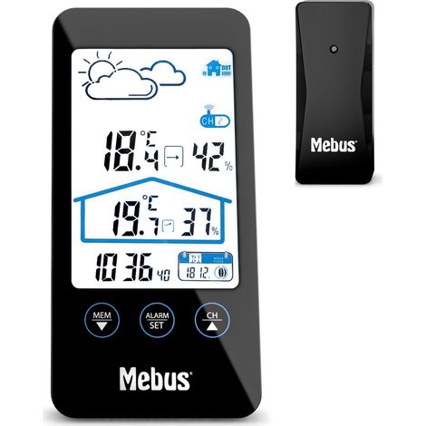 Mebus 11908 stazione meteorologica nera con display retroilluminato (1/5)
