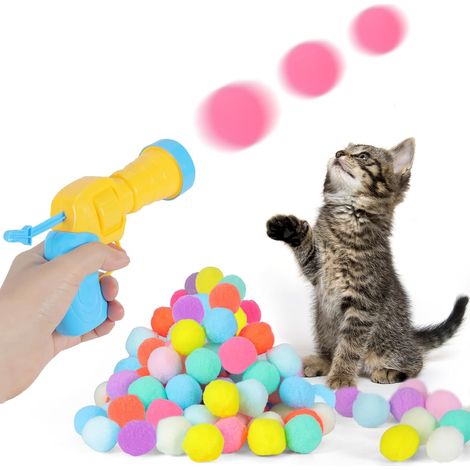 Balle pour chat en peluche, avec 80 balles silencieuses, jouet interactif, parfait pour jouer à l'intérieur, interagir avec les animaux de compagnie (jaune/bleu) (1/5)