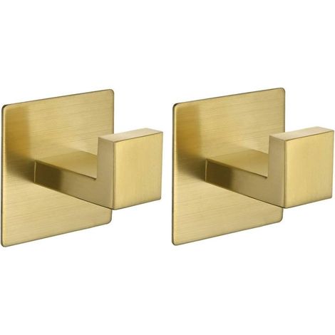 Patères dorées autocollantes, sans perçage, à fixer aux portes et aux murs (lot de 2) pour salle de bain et cuisine. (1/5)