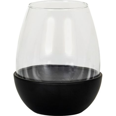 Neris Medium Candle Holder with Glass Goblet - L11 x W11 x H14 cm - Black