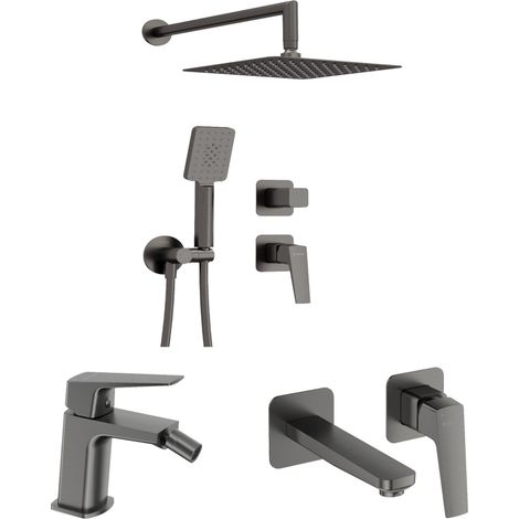 Set completo rubinetto a muro bidet e kit doccia in PVD Titanio Deante BLUR KITBLUR3TI