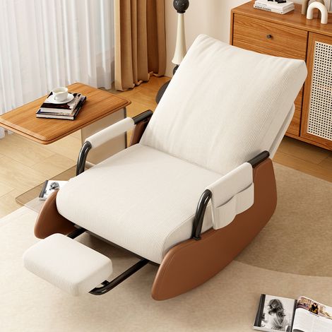 Corduroy Adjustable Recliner Rocking Chair with Footrest (1/5)