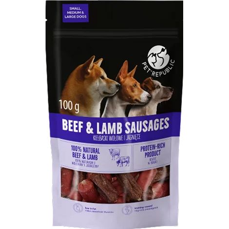 Premios de salchicha Pet Republic para perros adultos, de ternera y cordero, 100 g (1/2)