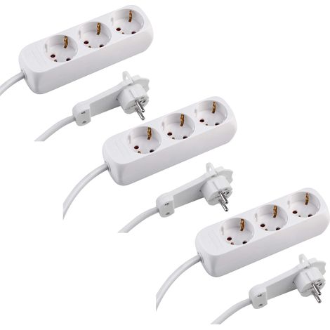 Meister Ciabatta elettrica a 3 prese, set da 3 pezzi, spina extra piatta, cavo da 1,4 m, colore bianco, IP20, per interni, presa multipla con spina piatta, presa da tavolo, ciabatta, 7430180 (1/5)