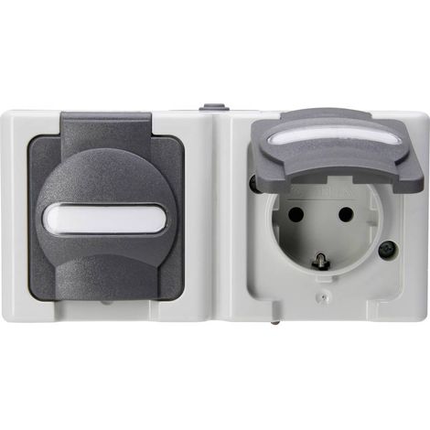 Kopp 131256002 2 vie Interruttore per ambienti umidi Completo Presa schuko con coperchio ribaltabile BlueElectric Grigi