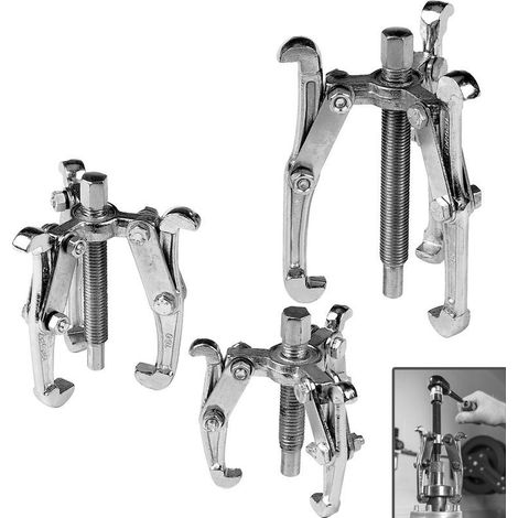 Juego de 3 extractores 75, 100 y 150 mm para extraer poleas, rodamientos, cojinetes, engranajes