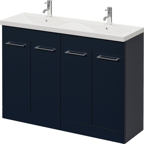 Napoli 390 Deep Blue 1200mm 4 Door Vanity Unit with Double Glide Basins - 1200mm - Chrome 160mm Handle