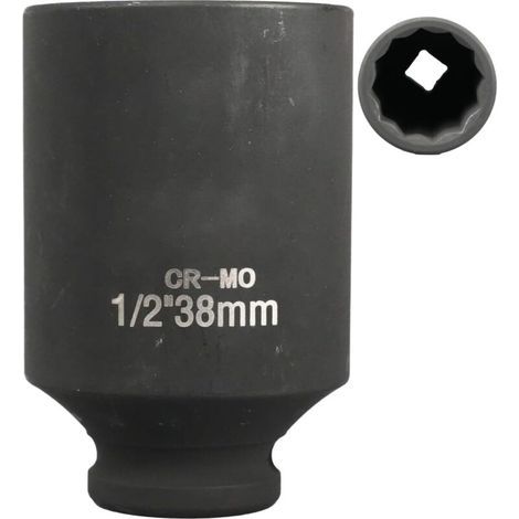 douille 38mm 1/2" 12 pans, douille a choc 1/2 38mm Acier Chrome-Molybdène CR-MO(Black)