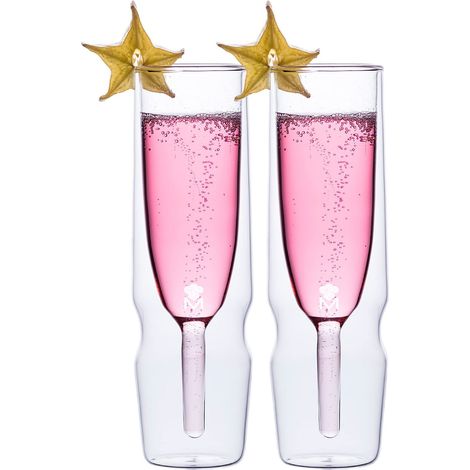 Lot de 2 flûtes en borosilicate Transparent Compatible avec les changements brusques de température Double verre transparent Passe au lave-vaisselle Sans toxiques 190 ml (1/5)