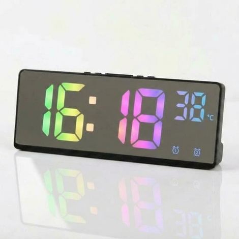 Digitaler Wecker mit LED- und Temperaturanzeige, Tischuhr mit Spiegeloberfläche für Schlafzimmer, Büro, Wohnzimmer, Küche (1/5)