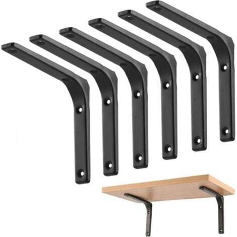 Équerres de fixation murale pour étagères – Lot de 6 supports métalliques noirs (125 × 150 mm), robustes et universels (1/5)