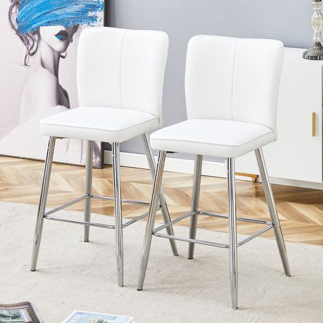 Lot de 2 tabourets de bar blancs 101 cm en PU avec dossier ergonomique et structure métal (1/5)