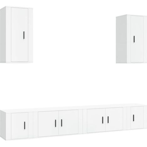 Conjunto de muebles mueble aparador TV televisión salón dormitorio salón 6 piezas madera contrachapada blanco 020025011