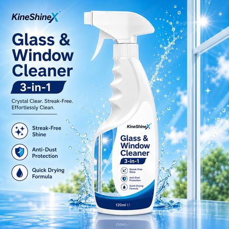 KineShineX 3-in-1 Glasreiniger-Spray für Türen, Fenster und Spiegel im Haushalt – Fleckenentfernung und Reinigung (1/5)