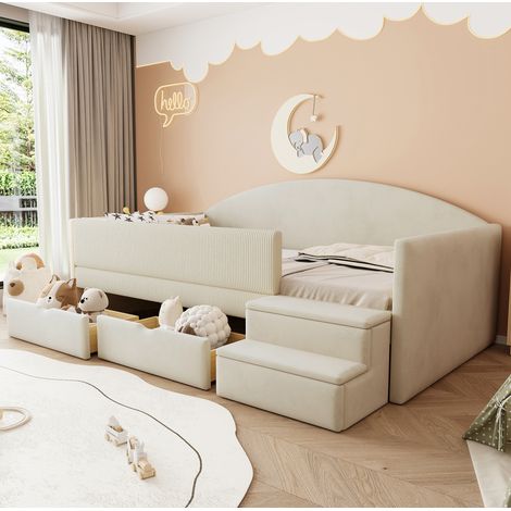 letto contenitore 90x190 con cassetti e sponde beige OKMYHOME (1/5)