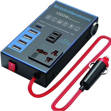 1500W Kfz-Wechselrichter 12V 24V auf 220V, USB-Ladegerät für Mobiltelefone, LKW, Haushaltssteckdose, Kfz-Ladeadapter.