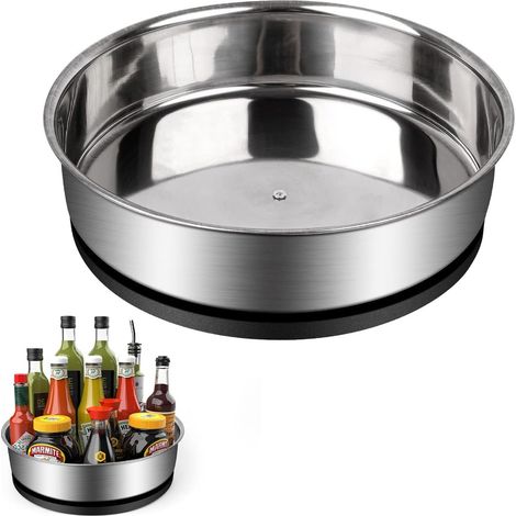 Plateau à épices, 19,5 cm de diamètre, acier inoxydable, carrousel à épices rotatif à 360°, protection contre les chutes et la rouille-AquaForge (1/5)