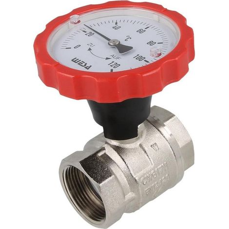 WESA ISO-Therm robinet à bille rouge 1 1/4" FF poignée thermomètre