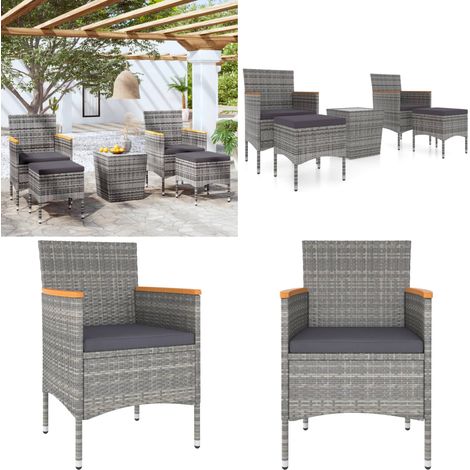 5-tlg. Garten-Bistro-Set Poly Rattan und Hartglas Grau - Gartensitzgruppe - Outdoor-Lounge - Gartenmöbel Set - Esstisch - Gartenstuhl - Home & Living