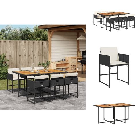 7-tlg. Garten-Essgruppe mit Kissen Schwarz Poly Rattan - Gartenmöbel - Essgruppe - Outdoor Möbel - Terrassenmöbel - Rattan Gartenmöbel (1/5)