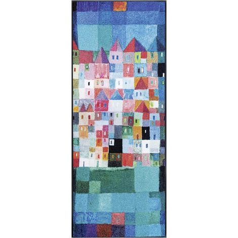 Paillasson HOUSES 50x75 bleu tissé motif fresque (1/4)