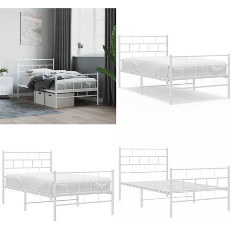 Cadre de lit métal sans matelas et pied de lit blanc 107x203 cm - Cadre De Lit - Lit Simple - Lit Metal - Lit Blanc - Meuble Chambre - Home & Living (1/5)