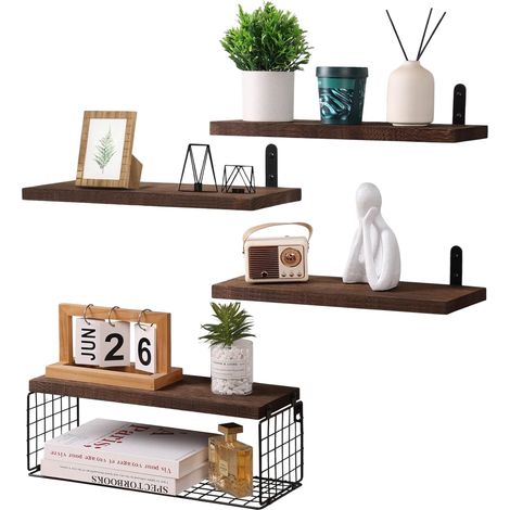 Mensole Parete Sospese Legno Moderne Marroni Set 4 Pezzi 40 cm (1/5)