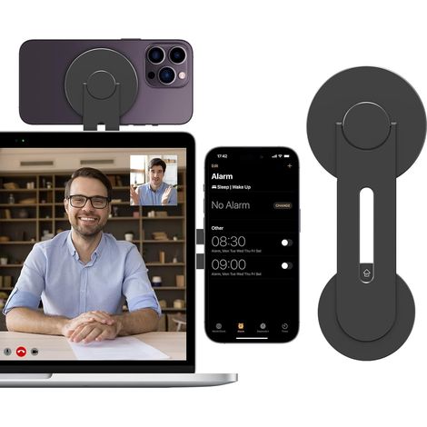 Support Magnétique pour Téléphone Portable et Ordinateur Portable, 180° Réglable pour Caméra de Continuité Compatible avec Magsafe iPhone & TV, pour iOS 16 17 & MacOS 13 Ventura, Noir (1/5)