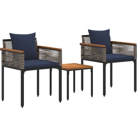 Gartenmöbel Set mit Kissen Grau und Marineblau Poly-Rattan vidaXL
