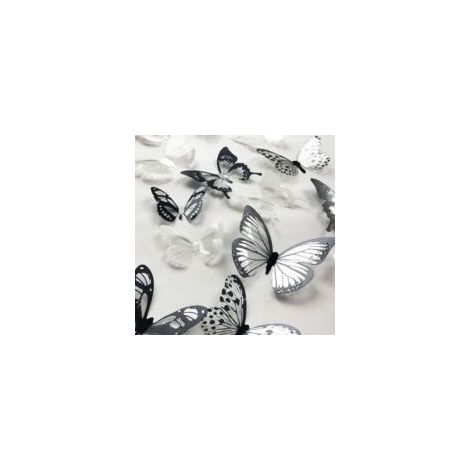 36 piezas de pegatinas de pared de mariposas de cristal 3D coloridas con adhesivo, papel satinado, mariposas, decoración DIY para habitaciones de bebés y niños (blanco y negro) - Crezuo