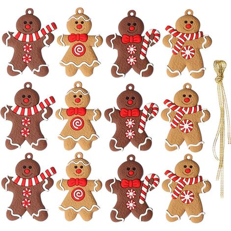 12 adornos navideños, hombre de jengibre, PVC blando, 7,5 cm, decoración para árbol de Navidad (1/5)