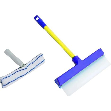 Kit de nettoyage pour vitres, comprenant une raclette en silicone et un chiffon en microfibre, idéal pour nettoyer les vitres et les portières, bleu (1/5)