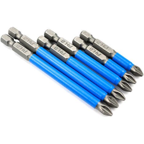 5 embouts de tournevis magnétiques, en acier allié industriel S2/PH2, tête Phillips antidérapante pour tournevis électrique (PH2 antidérapant) (1/4)