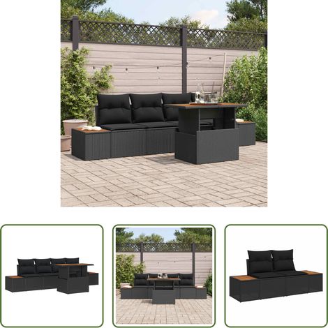 vidaXL Mobilier extérieur - Ensemble de canapé de jardin 5 pcs Noir Poly rotin (1/5)