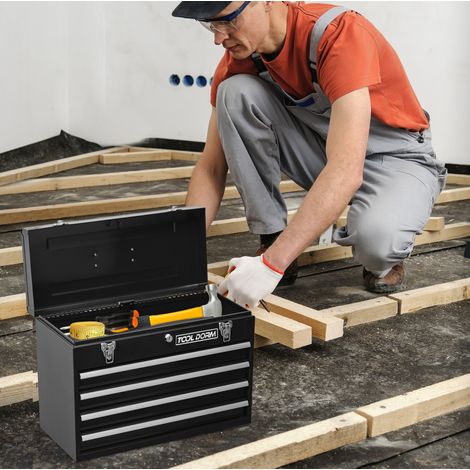 Caja de herramientas metálica con cajones 51,5 x 23,1 x 30 cm, 4 cajones, negra OKMYHOME (1/5)
