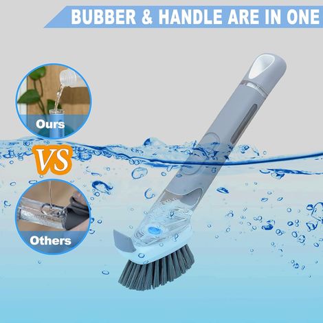 Brosse à vaisselle multi-usages avec distributeur de savon - Brosse à vaisselle grise avec 3 embouts éponge interchangeables - Brosse à vaisselle avec distributeur de savon pour pots（1pc） (1/4)